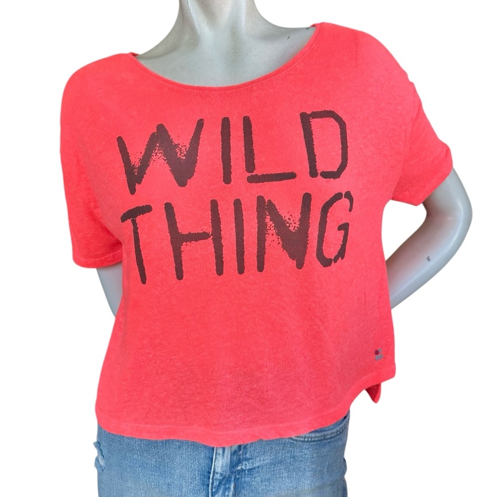 Sweaty Betty Bright Coral “Wild Thing” Linen Blend Cropped Boxy Tee Size Small